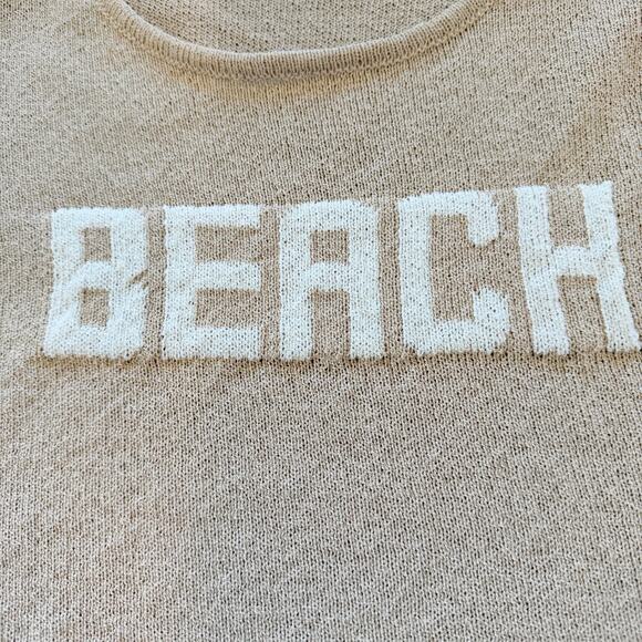 Beach Graphic Slouchy Knit Top Beige Coastal Lounge Large - Picture 3 of 8